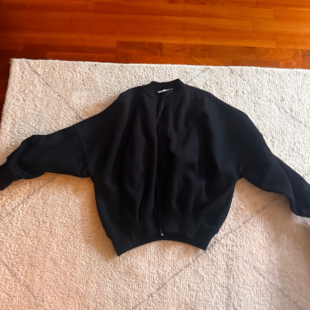 Zara Black Fleece-Lined Zip Up Sweatshirt Jacket
